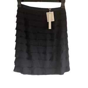 NWT Nougat London Skirt black layered skirt raw edges size 1 side zipper